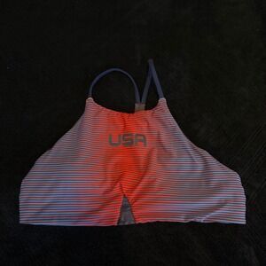 Hurley Team USA Olympic High Neck Bikini Top Red Blue Striped Racerback Womens M